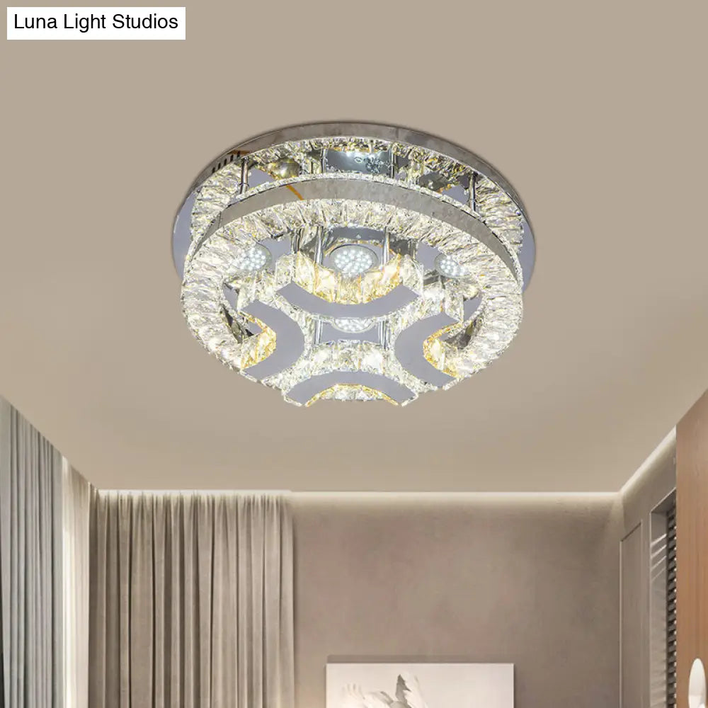 Modern Led Crystal Ceiling Light In Chrome - Semi - Circle/Spiral Design Flush Mount For Minimalist