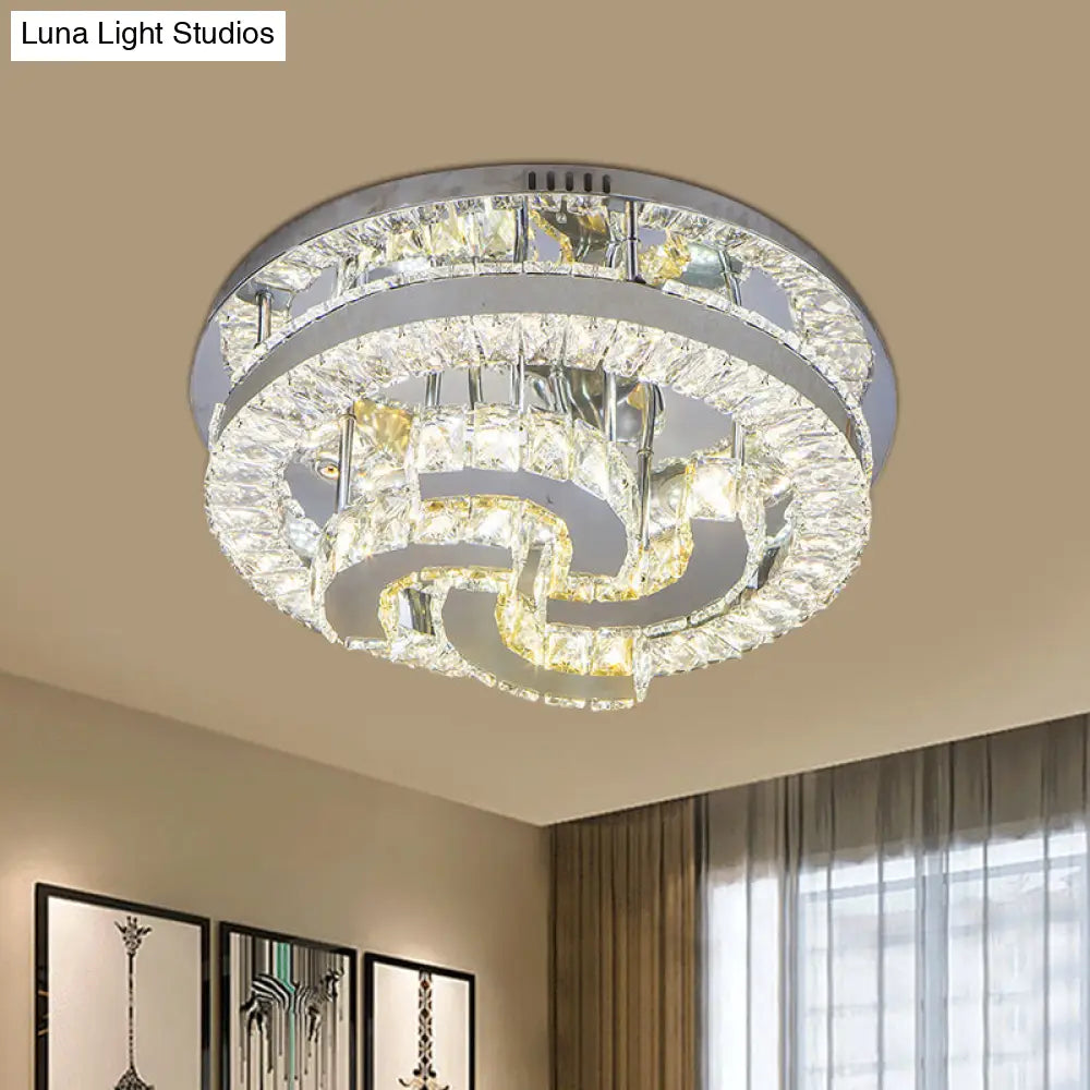 Modern Led Crystal Ceiling Light In Chrome - Semi - Circle/Spiral Design Flush Mount For Minimalist