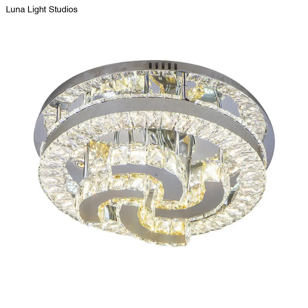 Modern Led Crystal Ceiling Light In Chrome - Semi - Circle/Spiral Design Flush Mount For Minimalist