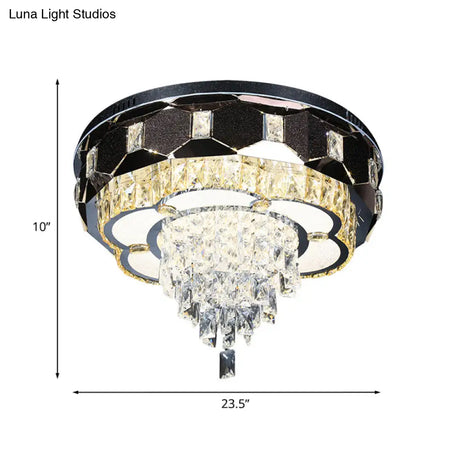 Modern Led Crystal Ceiling Light With Stainless Steel Finish And Floral Accent