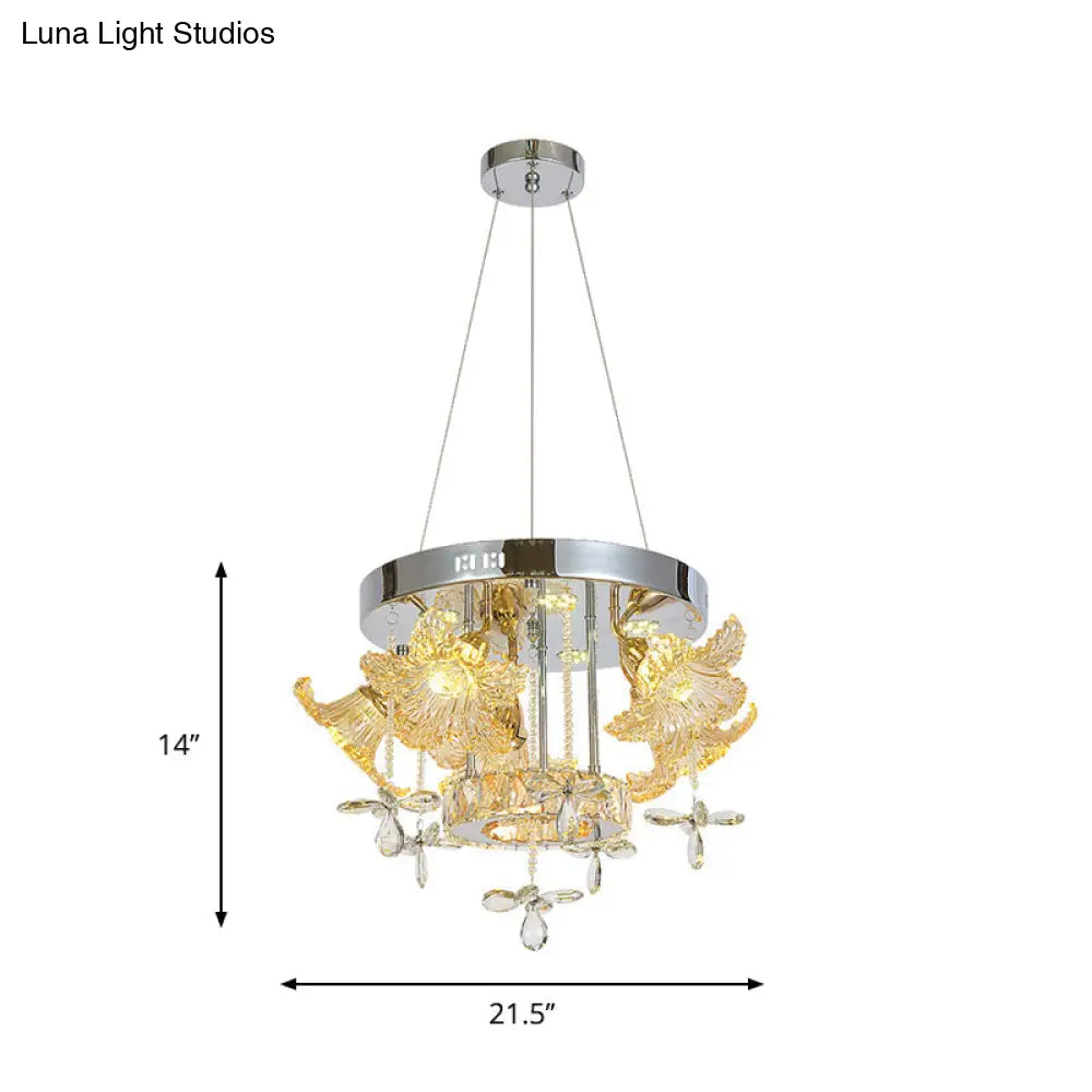 Modern Led Crystal Chandelier Lamp For Dining Room - Amber Flower Pendant Lighting
