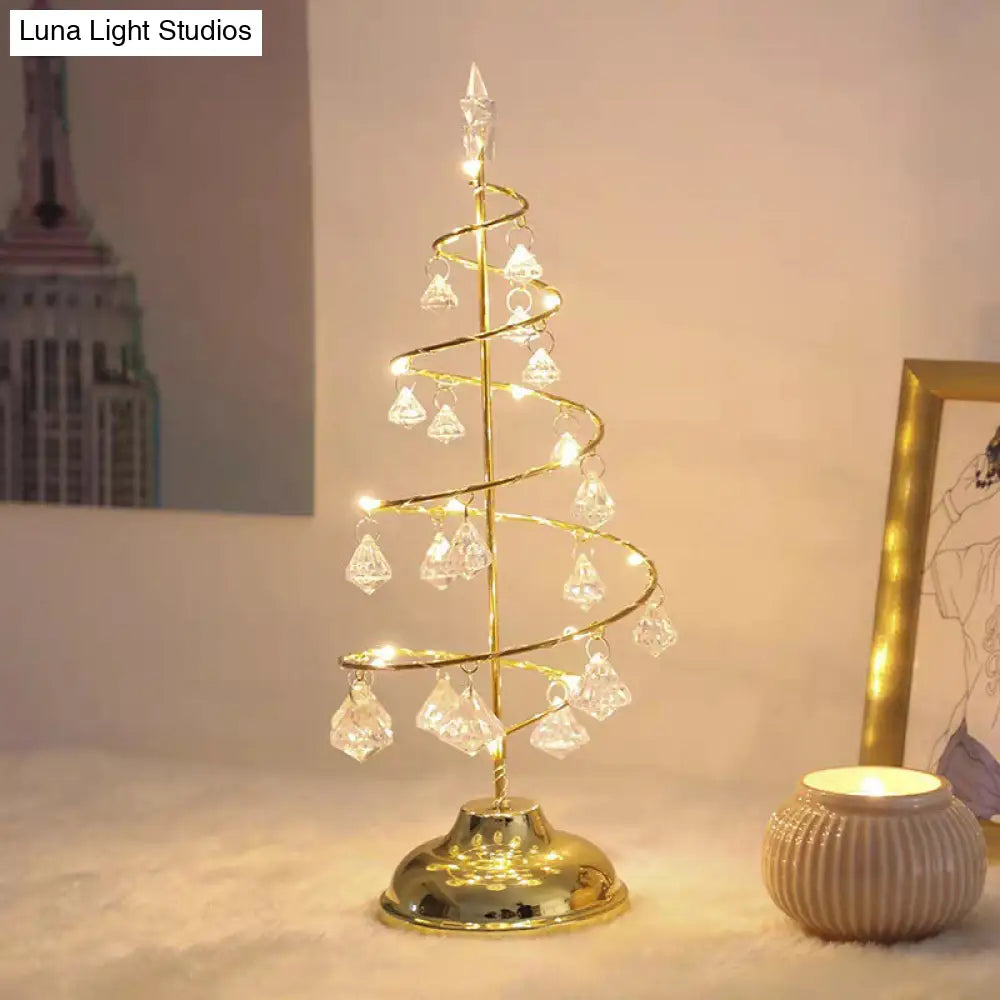 Modern Led Crystal Desk Lamp: Silver/Gold Christmas Tree Design For Bedroom