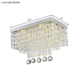 Modern Led Crystal Flush Ceiling Light - Clear Rectangle 19.5’/23.5’ Dia Lamp For Kitchen