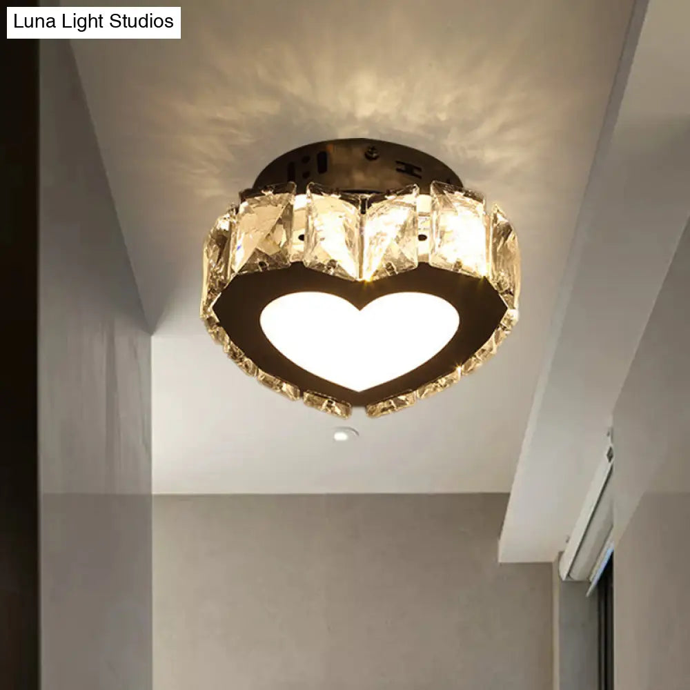 Modern Led Crystal Flush Light For Hallways With Chrome Finish
