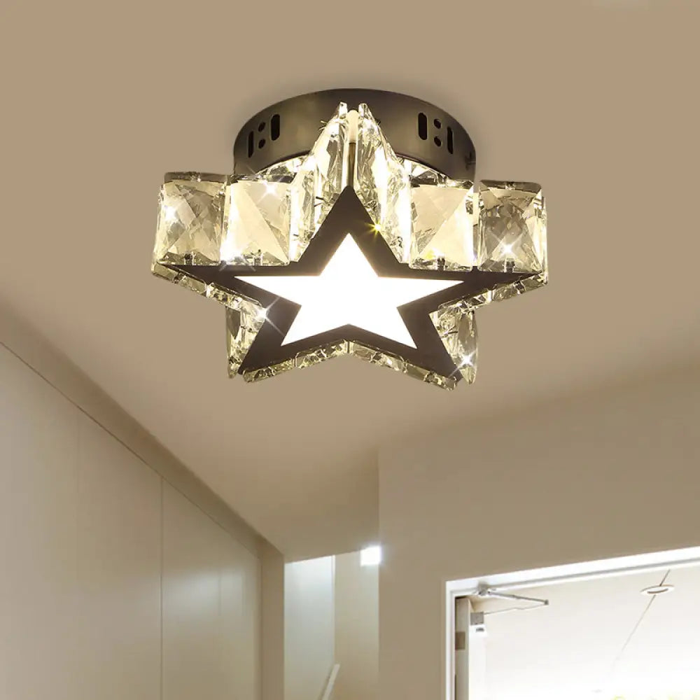 Modern Led Crystal Flush Light For Hallways With Chrome Finish / Star