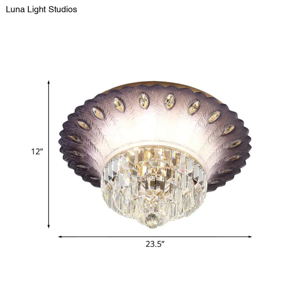 Modern Led Crystal Flush Light - Purple Tiered Round Design 19.5’/23.5’ Diameter Bedroom