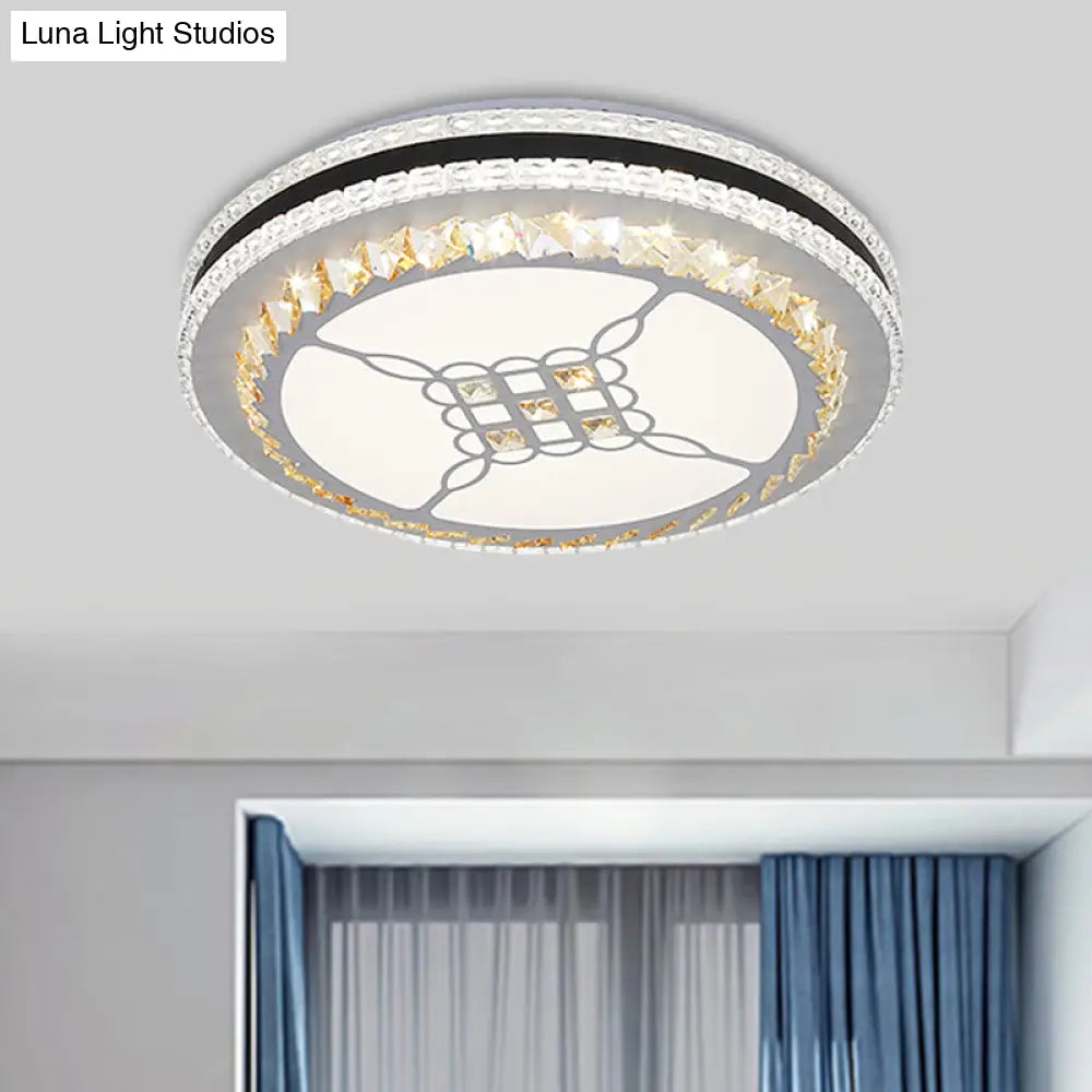 Modern Led Crystal Flush Mount Ceiling Lamp With Faceted Design - Chrome Finish