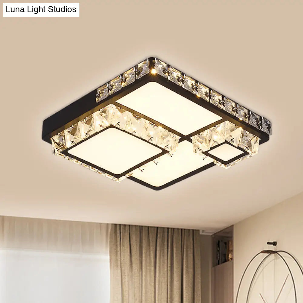 Modern Led Crystal Flush Mount Ceiling Light - Black Square/Round Design