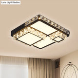 Modern Led Crystal Flush Mount Ceiling Light - Black Square/Round Design