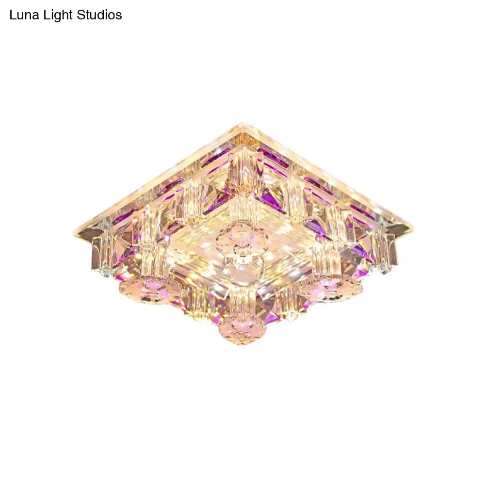 Modern Led Crystal Flush Mount Ceiling Light In Yellow/Purple - Corridor Lighting Fixture