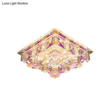 Modern Led Crystal Flush Mount Ceiling Light In Yellow/Purple - Corridor Lighting Fixture