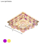 Modern Led Crystal Flush Mount Ceiling Light In Yellow/Purple - Corridor Lighting Fixture