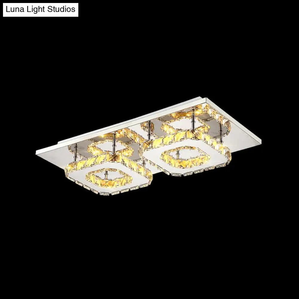 Modern Led Crystal Flush Mount Ceiling Light With Beveled Square Design For Corridor Chrome Finish