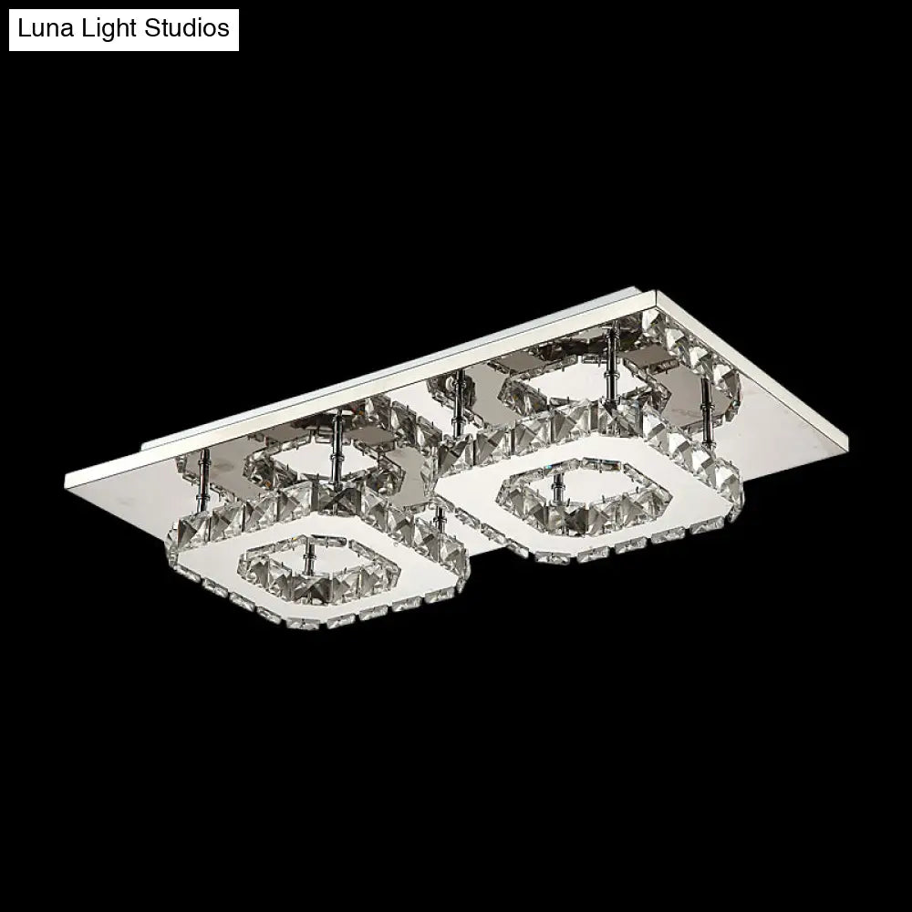 Modern Led Crystal Flush Mount Ceiling Light With Beveled Square Design For Corridor Chrome Finish