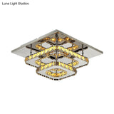 Modern Led Crystal Flush Mount Ceiling Light With Beveled Square Design For Corridor Chrome Finish