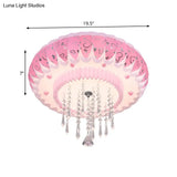 Modern Led Crystal Flush Mount Ceiling Light With Pink Drum Shade Perfect For Living Rooms