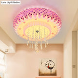 Modern Led Crystal Flush Mount Ceiling Light With Pink Drum Shade Perfect For Living Rooms