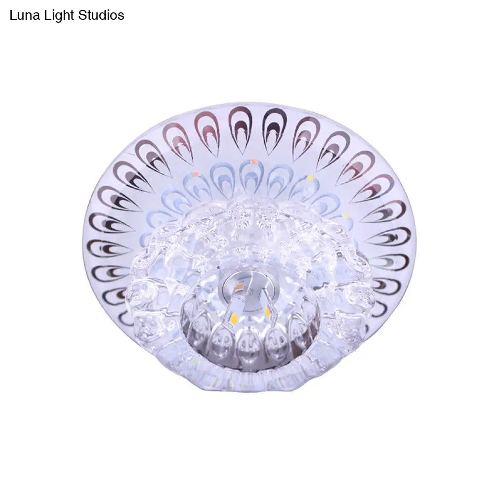 Modern Led Crystal Flush Mount Light In Warm/White - Peacock Tail Design