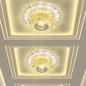 Modern Led Crystal Flush Mount Light In Warm/White - Peacock Tail Design Clear / White