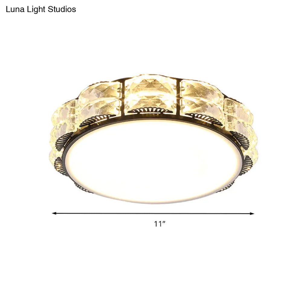 Modern Led Crystal Flush Mount Spotlight In Black/White - Round/Square Corridor Lighting