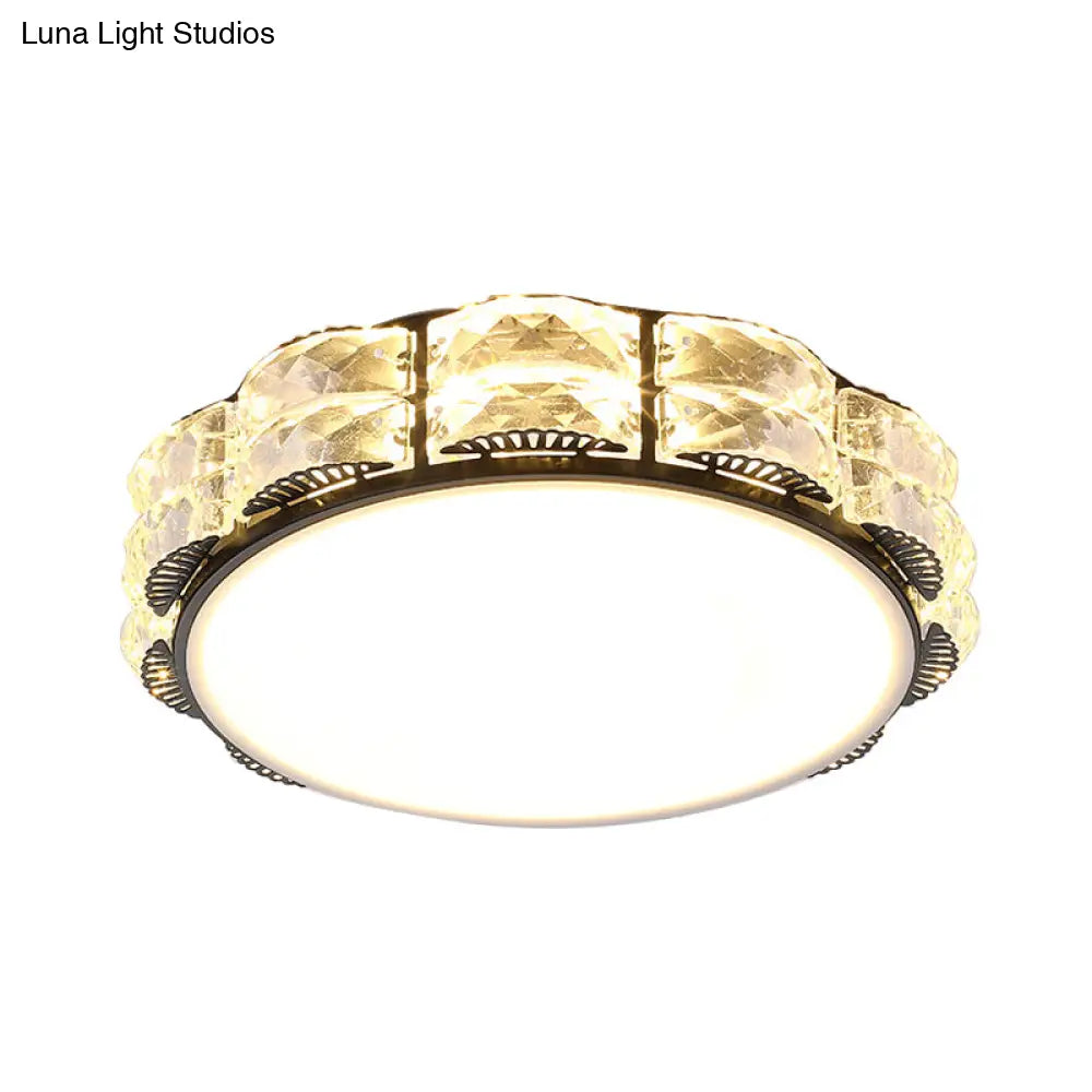 Modern Led Crystal Flush Mount Spotlight In Black/White - Round/Square Corridor Lighting
