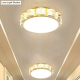 Modern Led Crystal Flush Mount Spotlight In Black/White - Round/Square Corridor Lighting