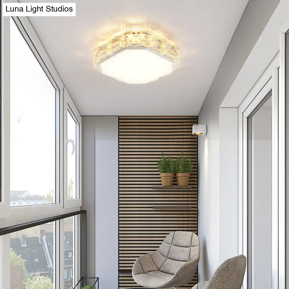 Modern Led Crystal Flush Mount Spotlight In Black/White - Round/Square Corridor Lighting