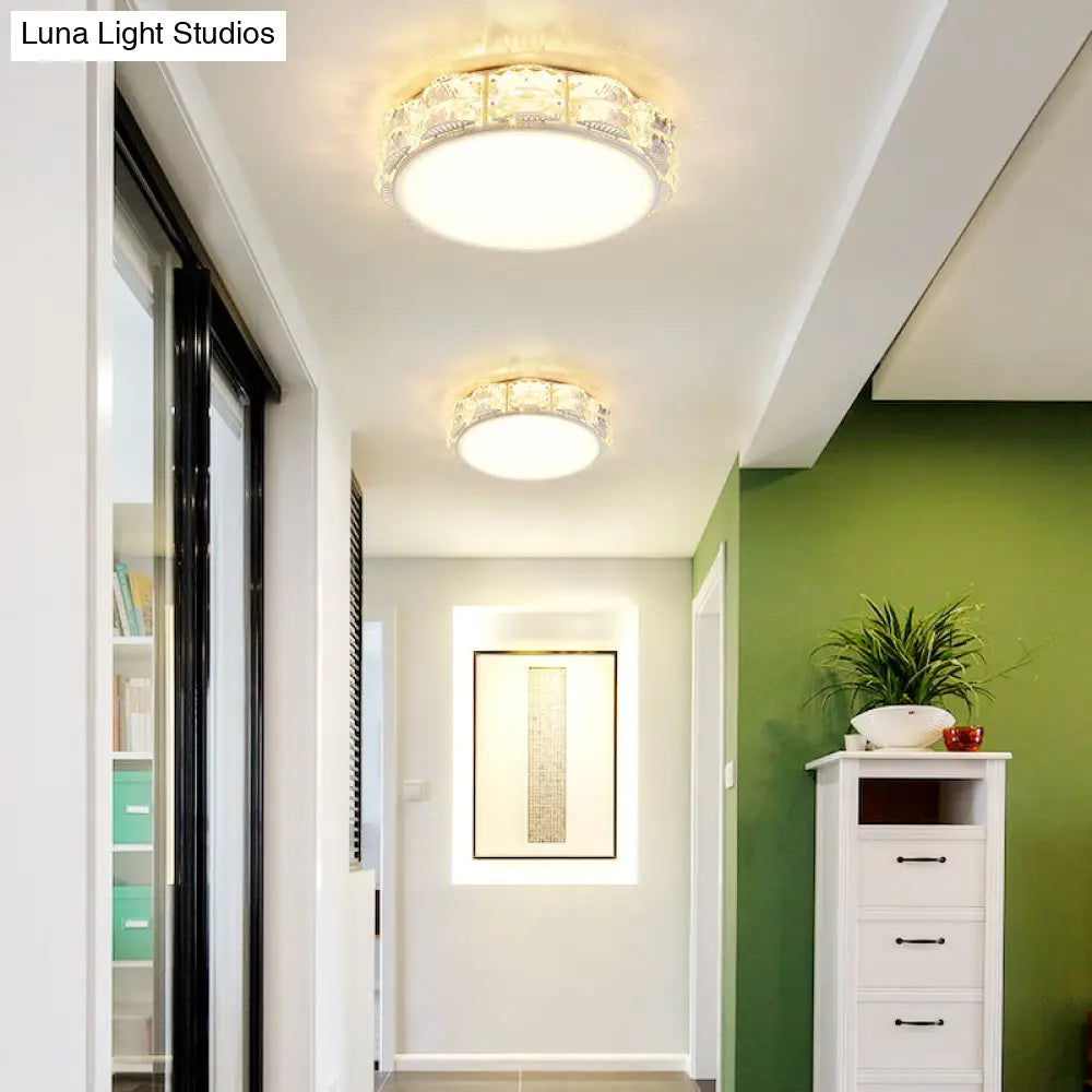 Modern Led Crystal Flush Mount Spotlight In Black/White - Round/Square Corridor Lighting