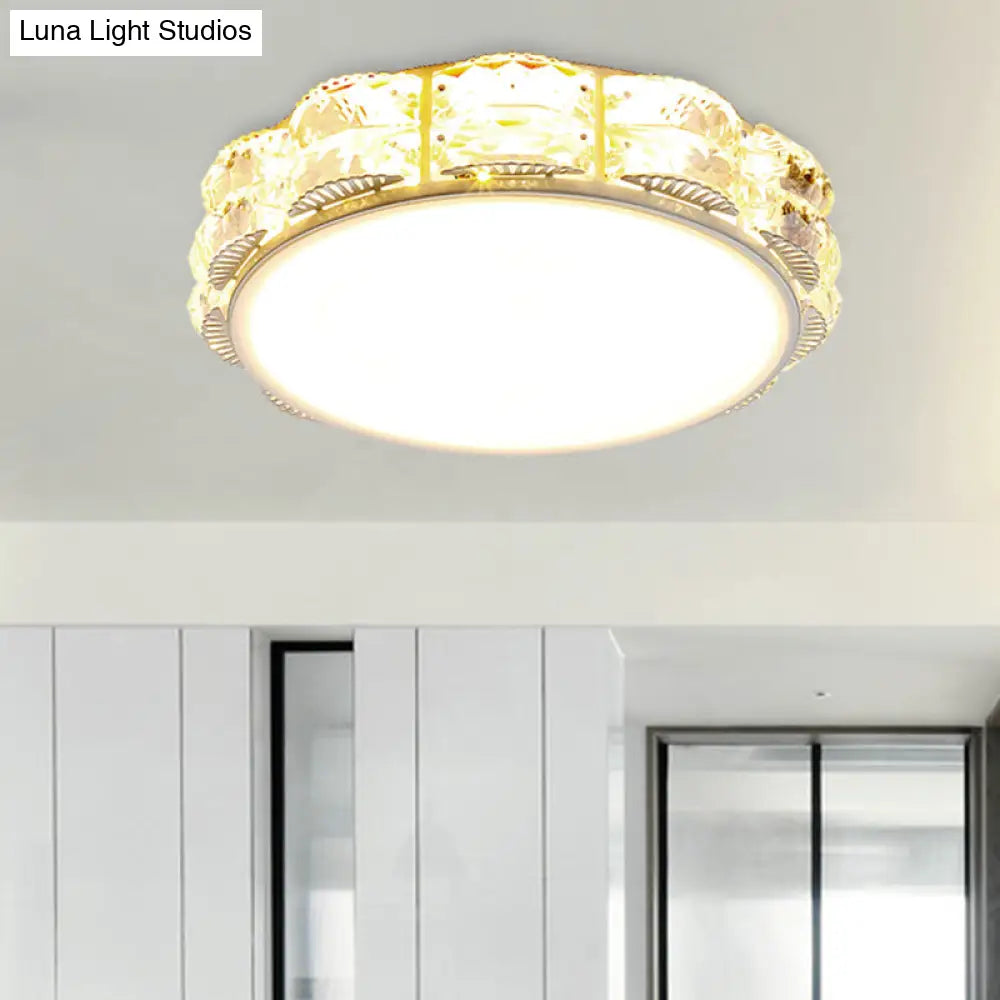 Modern Led Crystal Flush Mount Spotlight In Black/White - Round/Square Corridor Lighting