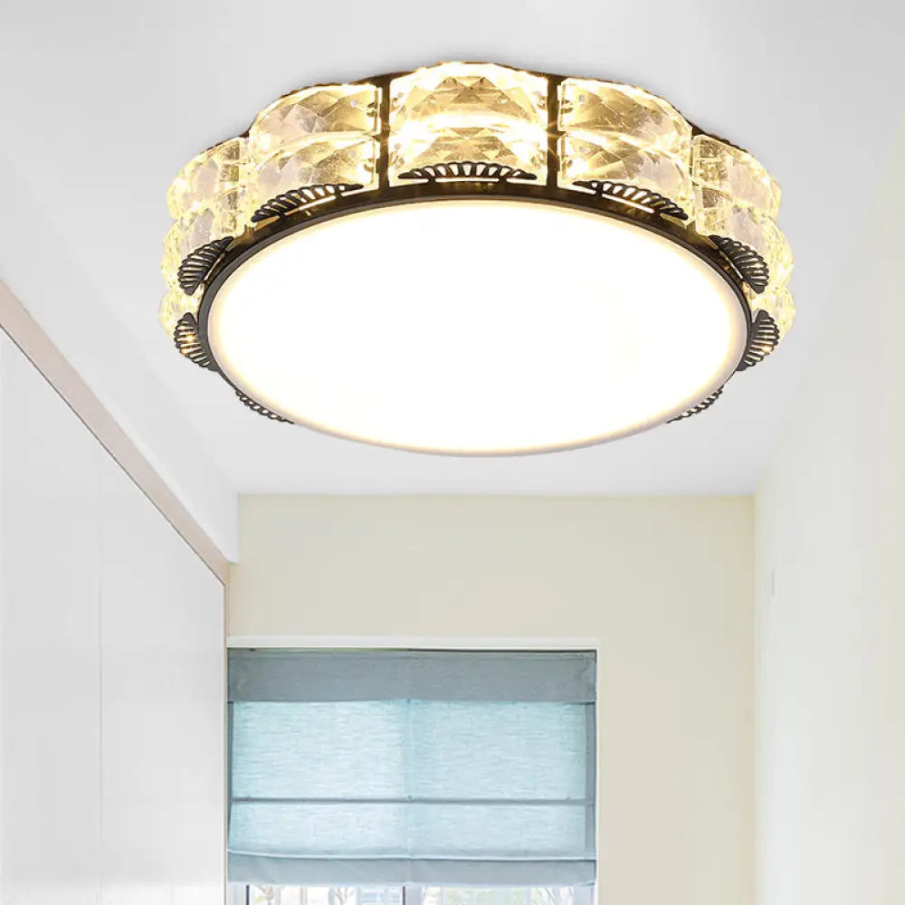 Modern Led Crystal Flush Mount Spotlight In Black/White - Round/Square Corridor Lighting Black /