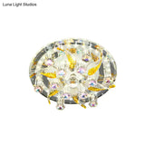 Modern Led Crystal Flushmount Ceiling Lamp - Fish And Flower Design Perfect For Porch Lighting
