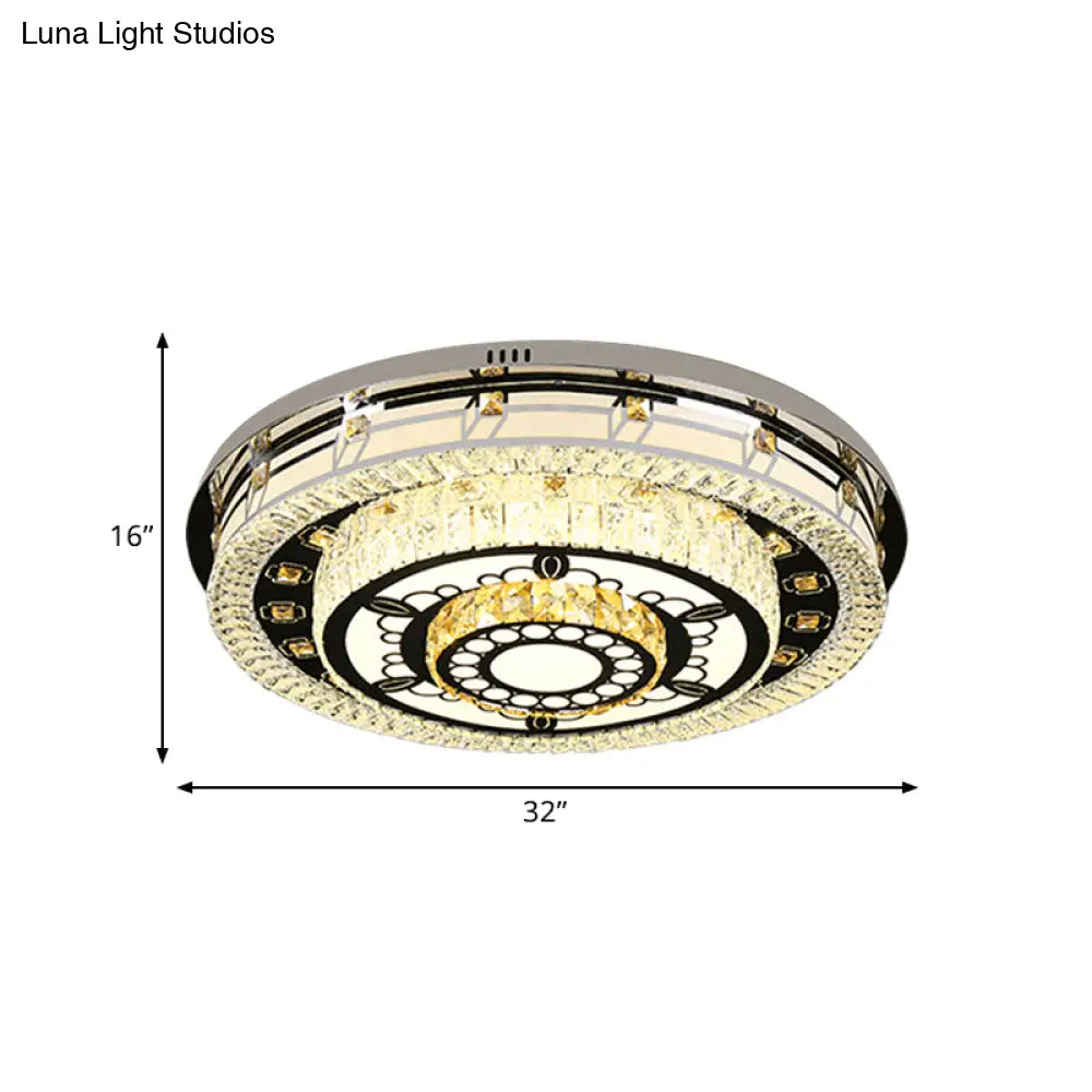 Modern Led Crystal Flushmount Ceiling Light - Chrome Finish 3 Layers Round Shape