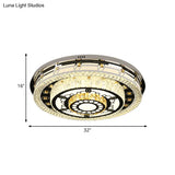 Modern Led Crystal Flushmount Ceiling Light - Chrome Finish 3 Layers Round Shape
