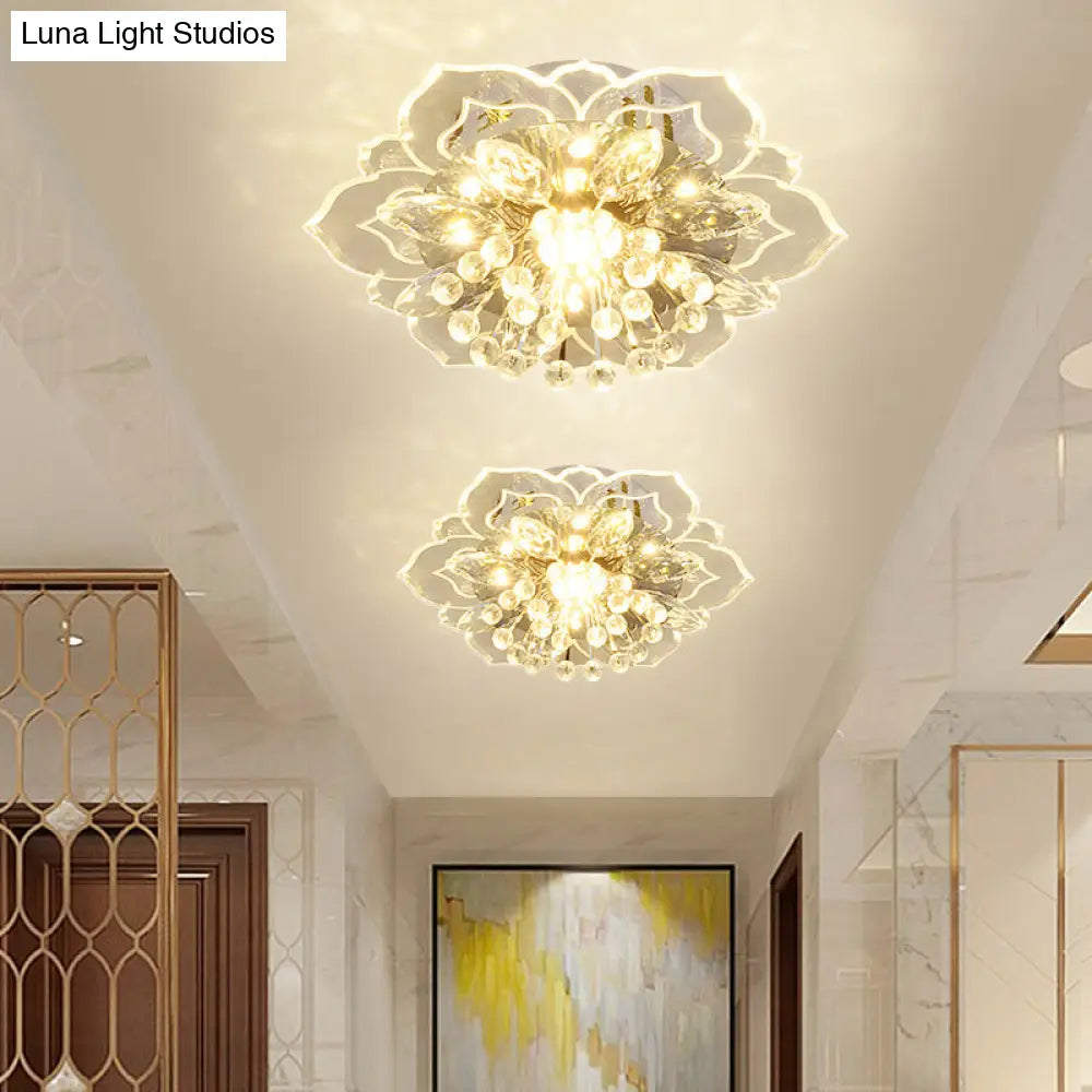 Modern Led Crystal Flushmount Light For Corridor - Blossom Mini Ceiling Lamp