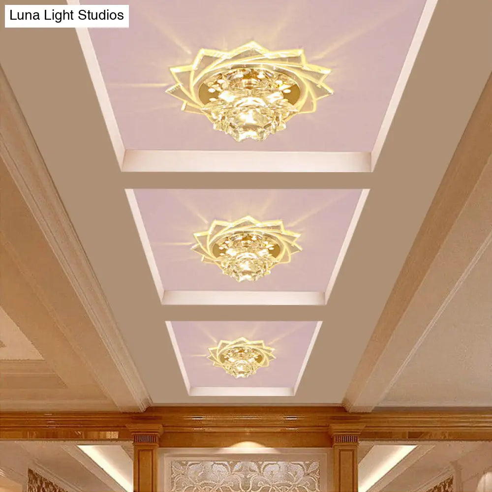 Modern Led Crystal Glass Lotus Ceiling Pendant Light - Flush - Mount Fixture