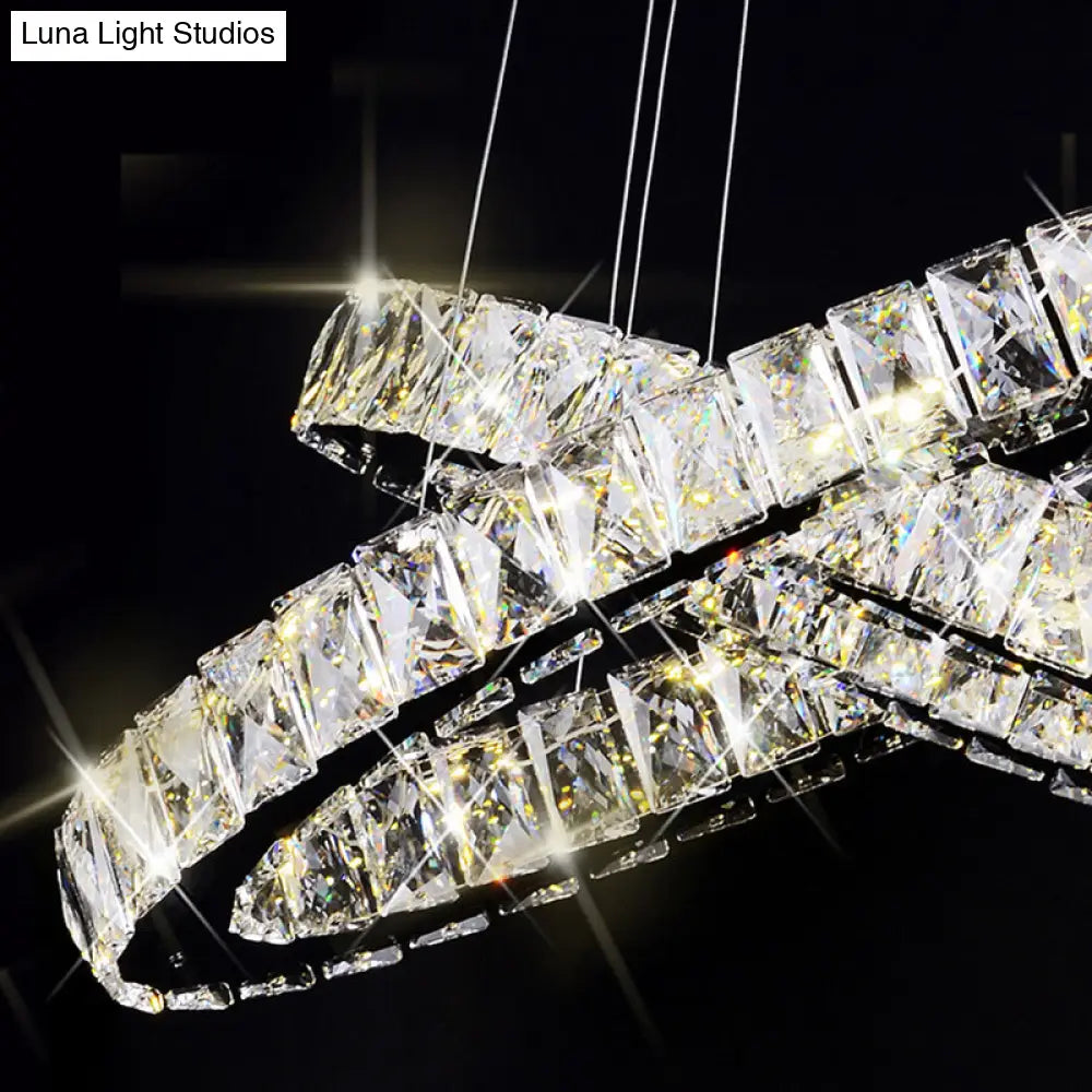 Modern Led Crystal Pendant Lamp: 2-Tier Circular Carousel Design Minimalistic Prismatic Ideal For