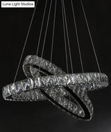 Modern Led Crystal Pendant Lamp: 2-Tier Circular Carousel Design Minimalistic Prismatic Ideal For