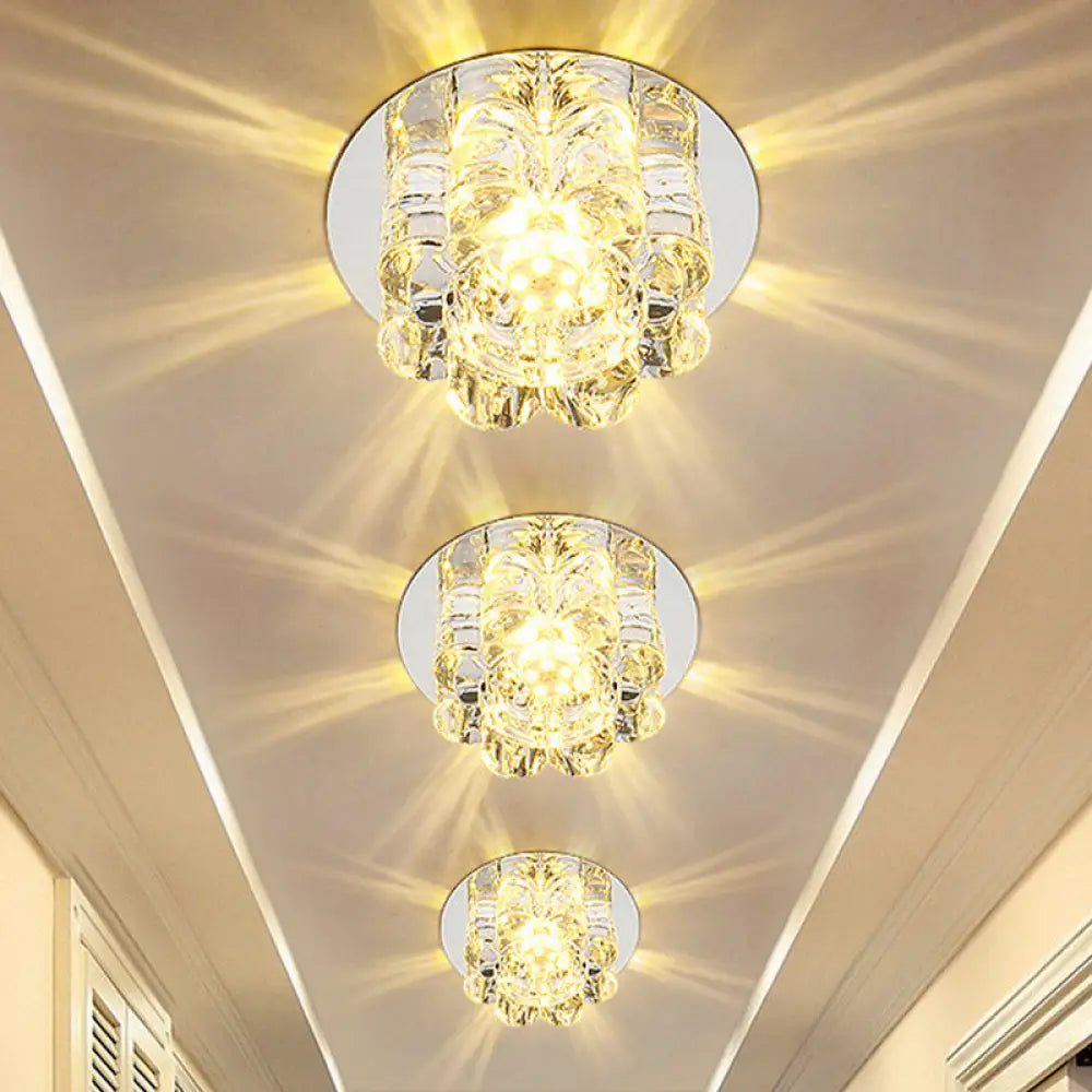 Modern Led Crystal Petal Flush Mount Light Fixture - Warm/White/Multi Color Lighting For Living Room