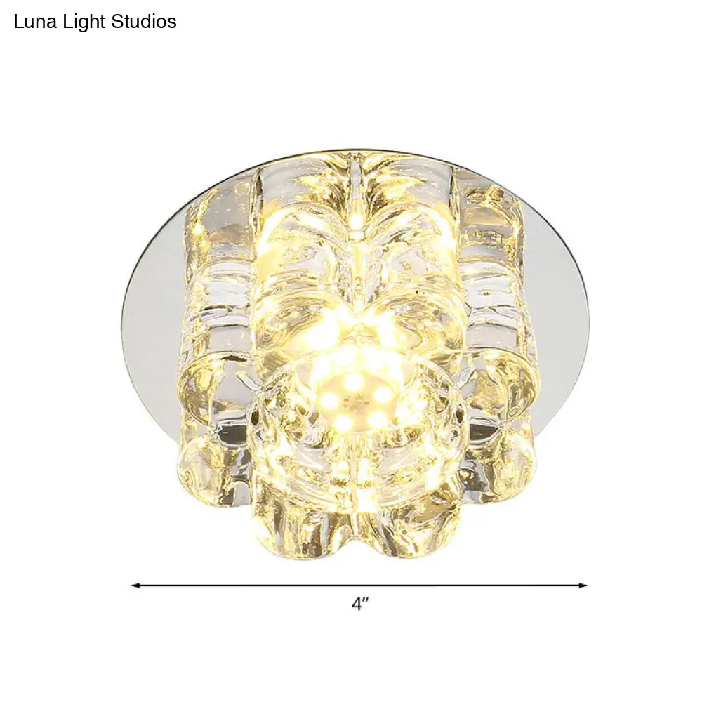 Modern Led Crystal Petal Flush Mount Light Fixture - Warm/White/Multi Color Lighting For Living Room