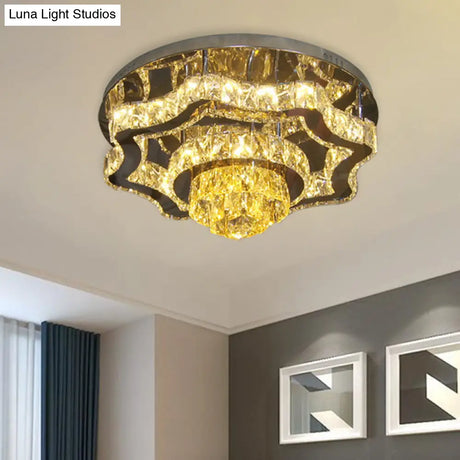 Modern Led Crystal Polished Chrome Semi Flush Ceiling Light With Tiered Scallops And
