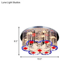 Modern Led Crystal Prism Ceiling Light With Flower Design In Blue And Red 19.5’/23.5’ Width