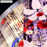 Modern Led Crystal Prism Ceiling Light With Flower Design In Blue And Red 19.5’/23.5’ Width