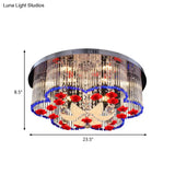 Modern Led Crystal Prism Ceiling Light With Flower Design In Blue And Red 19.5’/23.5’ Width