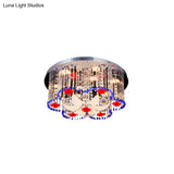 Modern Led Crystal Prism Ceiling Light With Flower Design In Blue And Red 19.5’/23.5’ Width