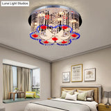 Modern Led Crystal Prism Ceiling Light With Flower Design In Blue And Red 19.5’/23.5’ Width