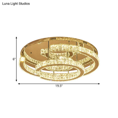 Modern Led Crystal Semi - Flush Ceiling Light In Warm/White 19.5’/23.5’ Diameter