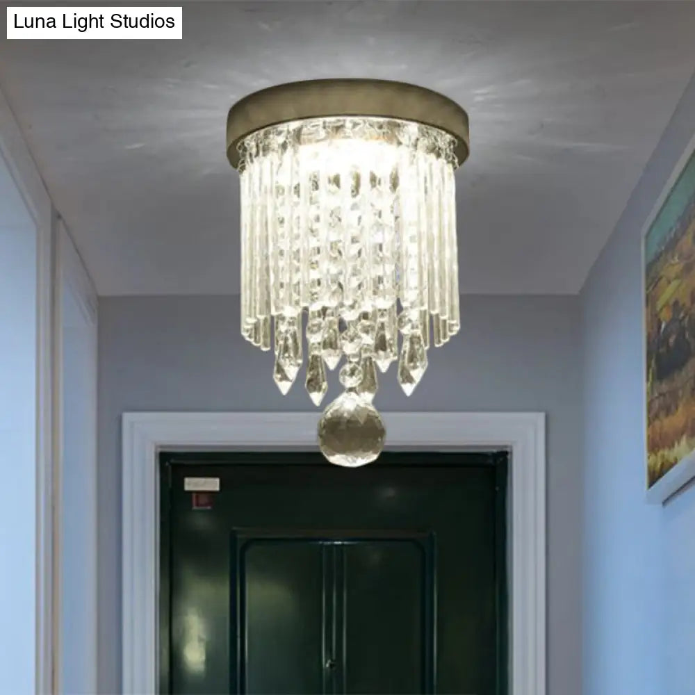 Modern Led Crystal Shade Chrome Flushmount Light 8’/19.5’ Wide Cylinder Ceiling Lamp