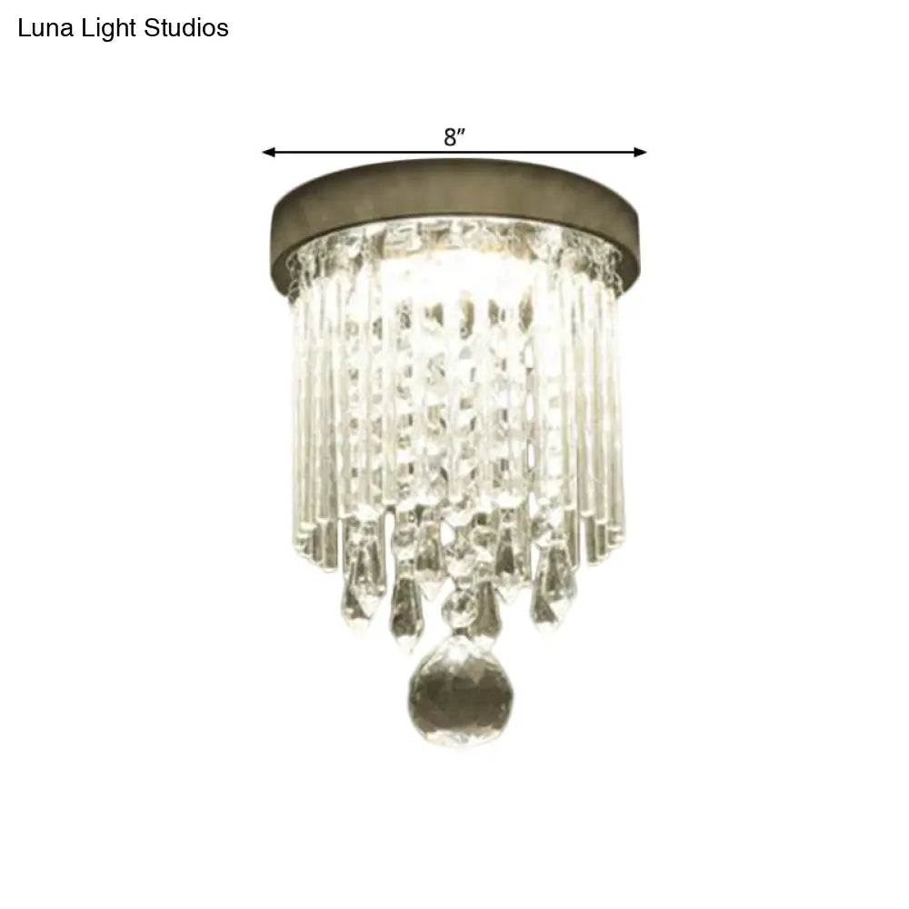 Modern Led Crystal Shade Chrome Flushmount Light 8’/19.5’ Wide Cylinder Ceiling Lamp