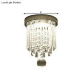 Modern Led Crystal Shade Chrome Flushmount Light 8’/19.5’ Wide Cylinder Ceiling Lamp