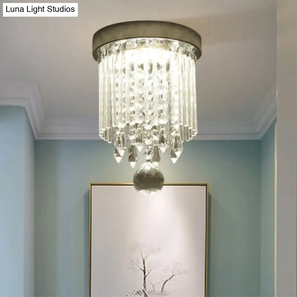 Modern Led Crystal Shade Chrome Flushmount Light 8’/19.5’ Wide Cylinder Ceiling Lamp